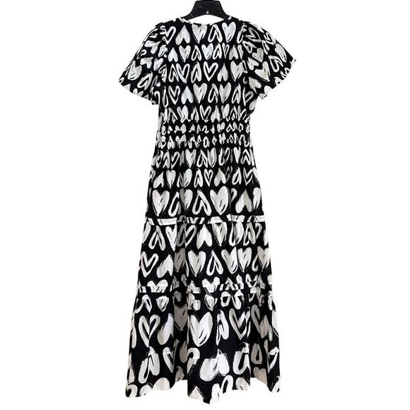 Anthropologie Somerset Maxi Dress Womens Small S Black White Hearts Pockets NWT - Picture 9 of 12